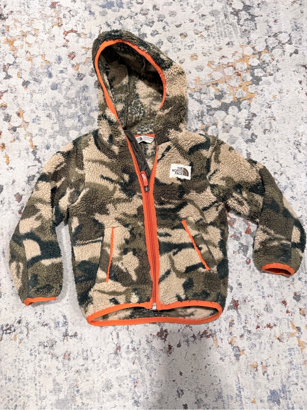 The North Face Kids Camo Sherpa Hoodie with Orange Trim